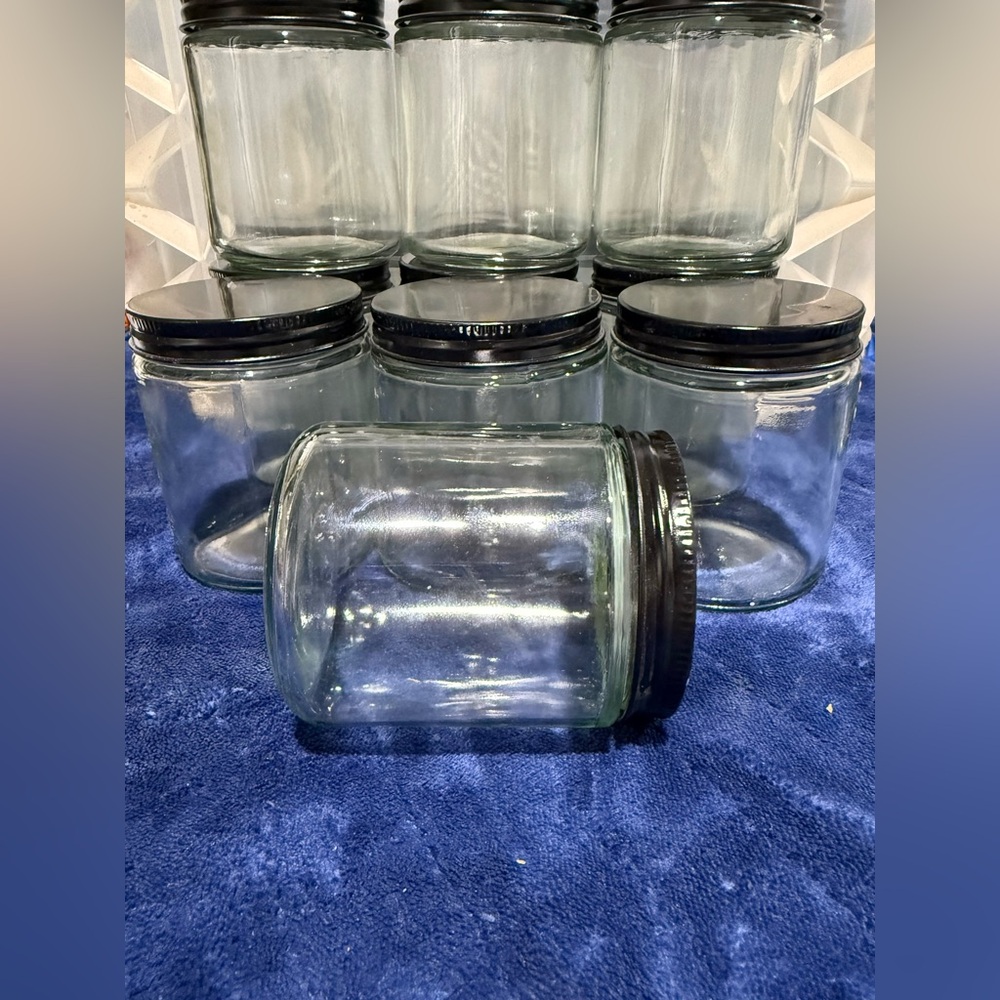 Set of 10 Clear Glass Jars with Black Lids - Picture 4 of 5